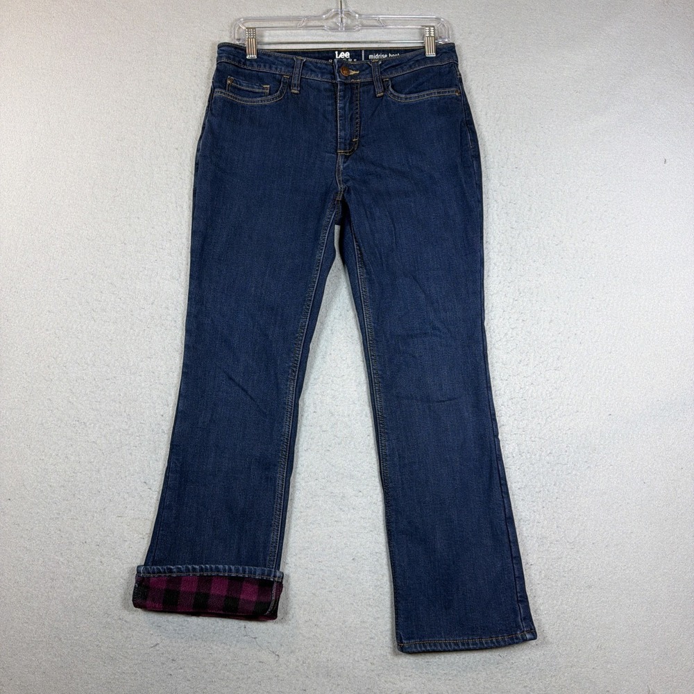 Lee Riders Denim Blue Jeans Women's Size 8P Fleece Lined Mid rise Bootcut